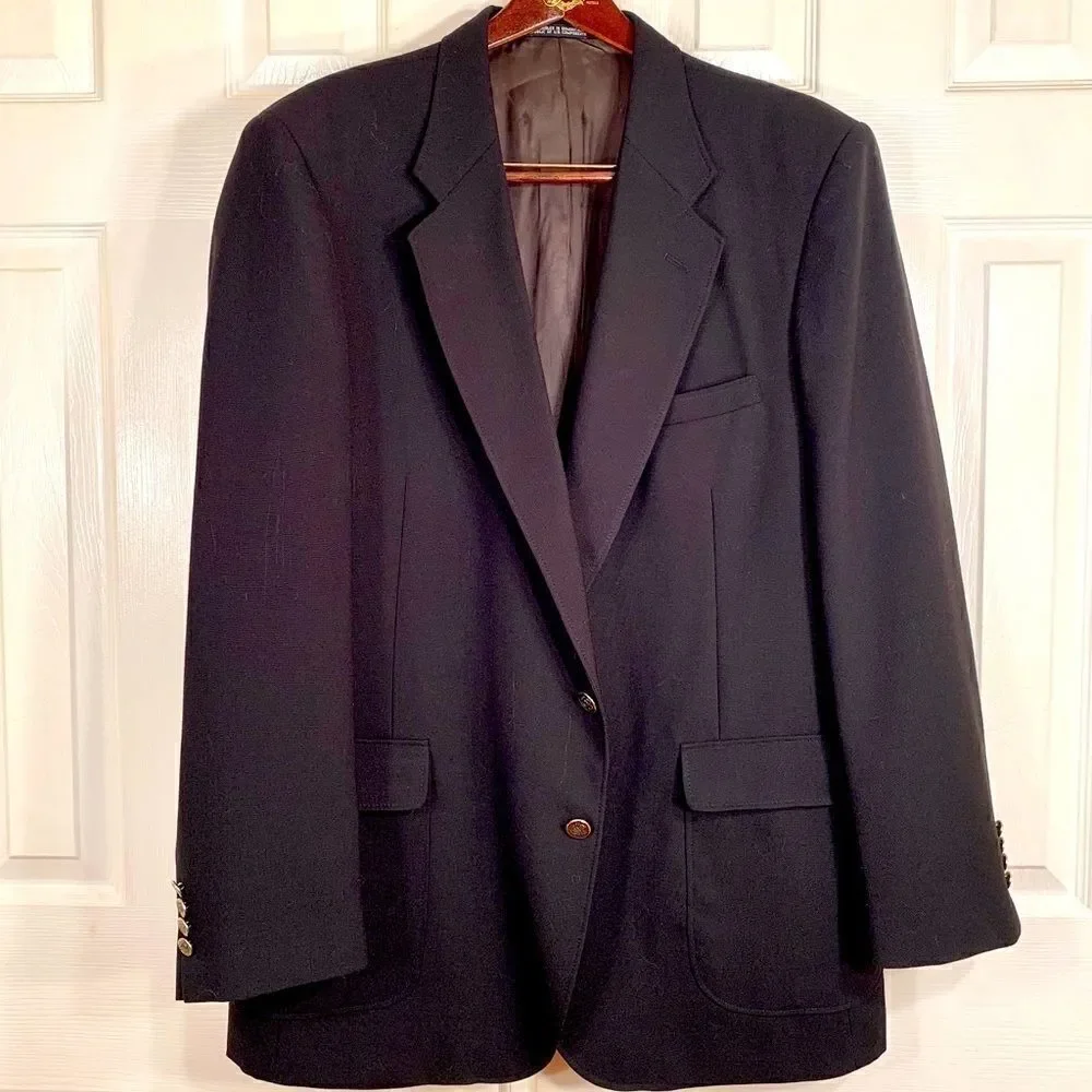 VINTAGE BARRINGTON BLACK WORSTED WOOL BLAZER 46L